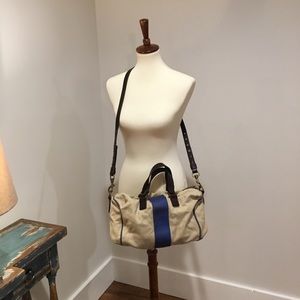 Loose-weave canvas and leather crossbody